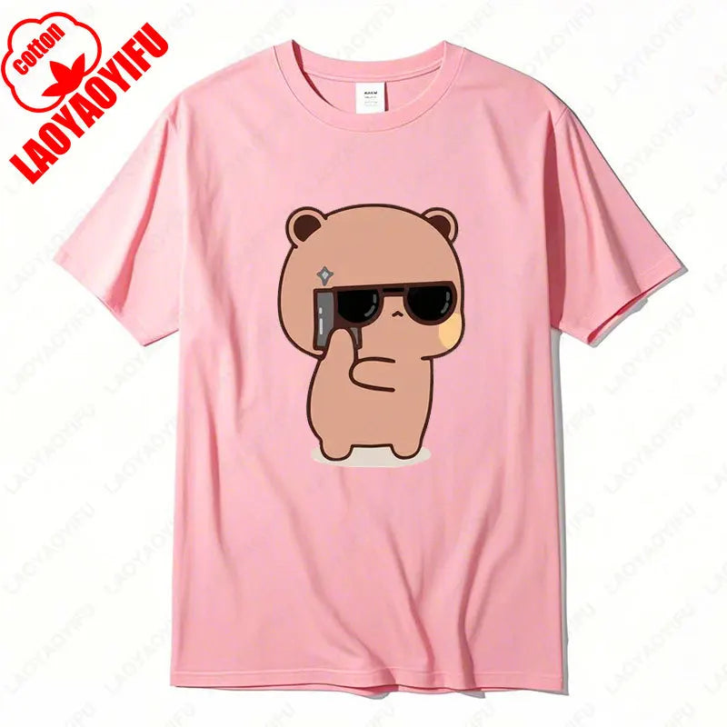 Kawaii Bubu Dudu Couple Shirt Bear Panda Are Spy Love Things Couple Do Tshirt Cute Matching Cotton T-shirt Man Woman Casual Tees