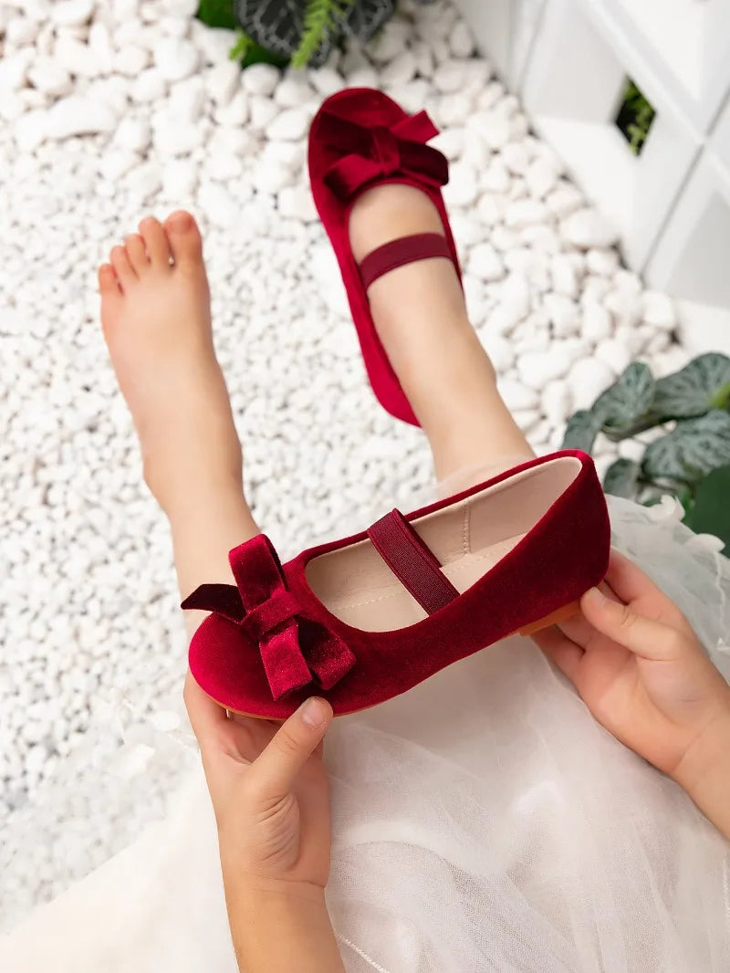 Children's Moccasins Solid Color Bowknot New Girl Leather Shoes Fashion Ballet Versatile Kids Causal Princess Wedding Flat Shoes