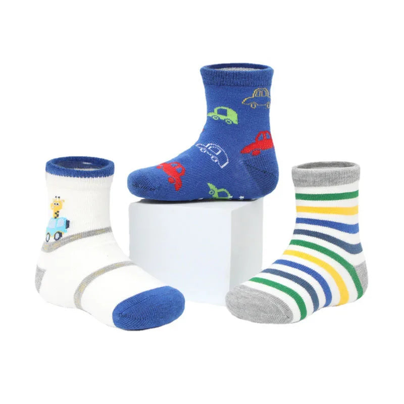 6 Pairs Boys Kids Non-Slip Socks Cute Cartoon Pattern Breathable Comfy Children Floor Socks For All Seasons