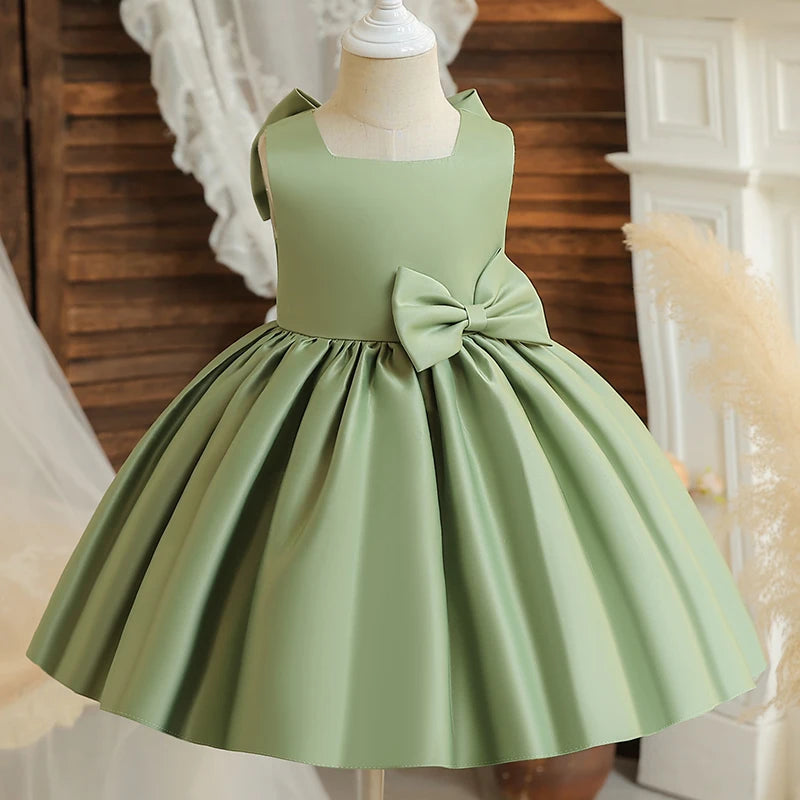 Flower Girl Dresses for Wedding Kids Backless Tulle Tutu  Princess Prom Party Clothes Baby 1st Birthday Baptism White Dress
