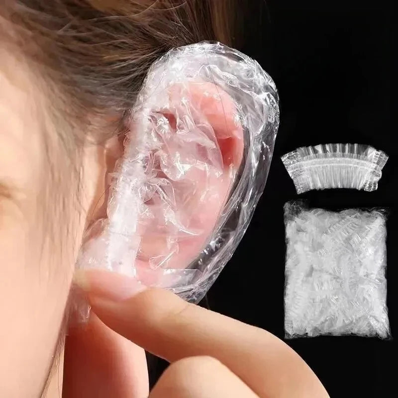 Disposable Hair Earmuff Dye Transparent Elastic Shower Hair Dye Protection Tool Shield Waterproof Earpack Plastic Wrap