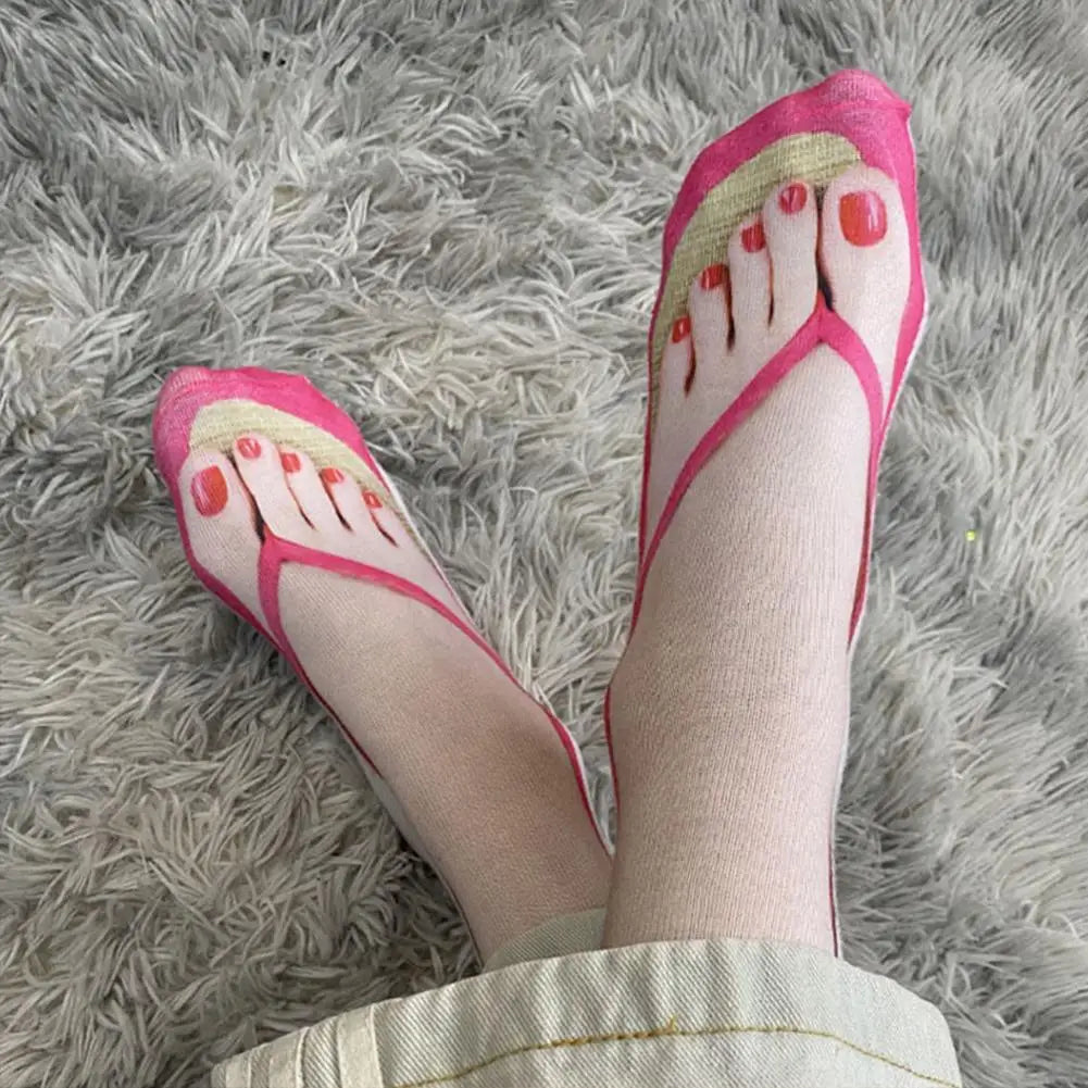 1 Pair 3D Printing Pattern Flip Flop Socks Funny Socks for Women Flip-flop Ankle Socks Low Cut Floor Socks Hosiery Novelty Gifts