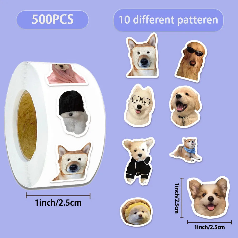 500PCS Ten Different Dog Funny Roll Stickers Small Pattern DIY Phone Case Notebook Skateboard Waterproof Stickers