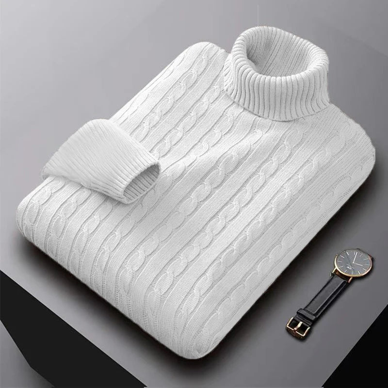 2025 New Men's High Neck Sweater Solid Color Pullover Knitted Warm Casual Turtleneck Sweatwear Woolen Mens Winter Outdoor Tops