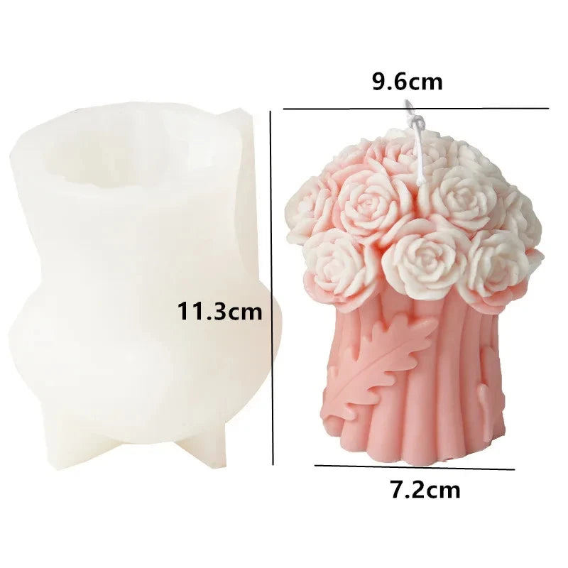 DIY Bowknot Rose Flower Candle Mold Cylinder Rose Floral Pillar Silicone Mold Wedding Decor Valentine's Day Gift Christmas decor