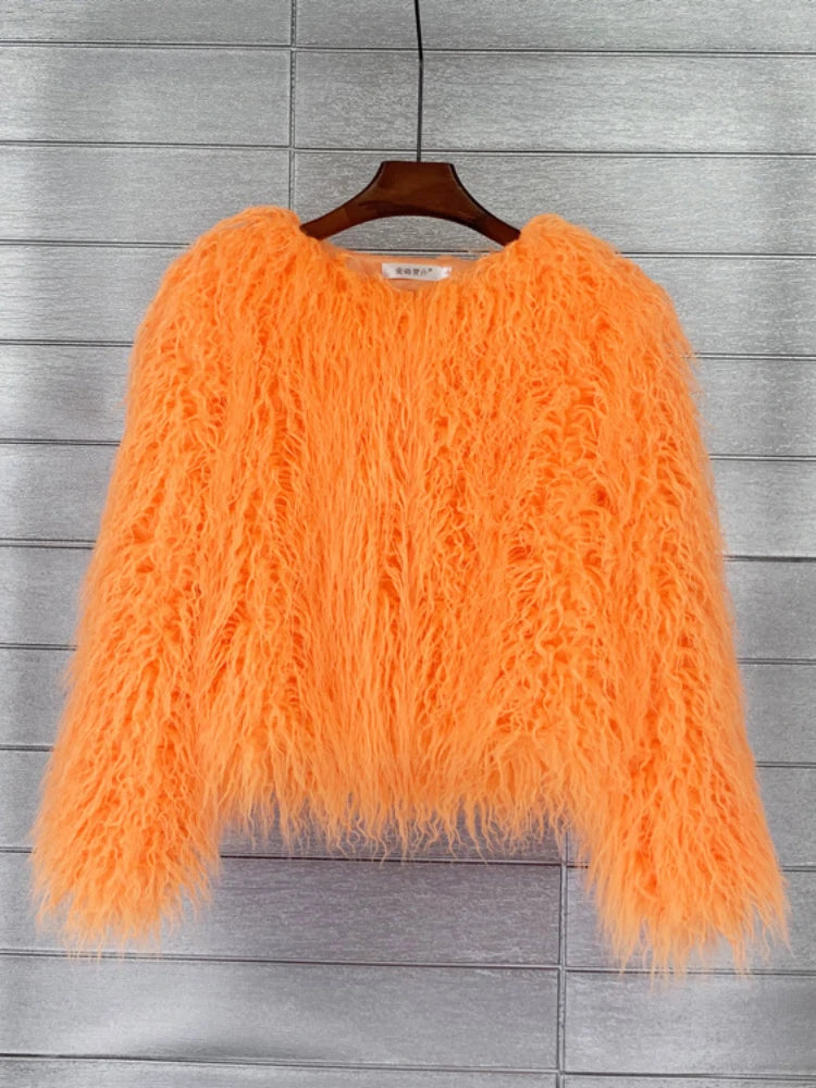 Faux Fur Plush Coat – Soft Shaggy Statement Jacket
