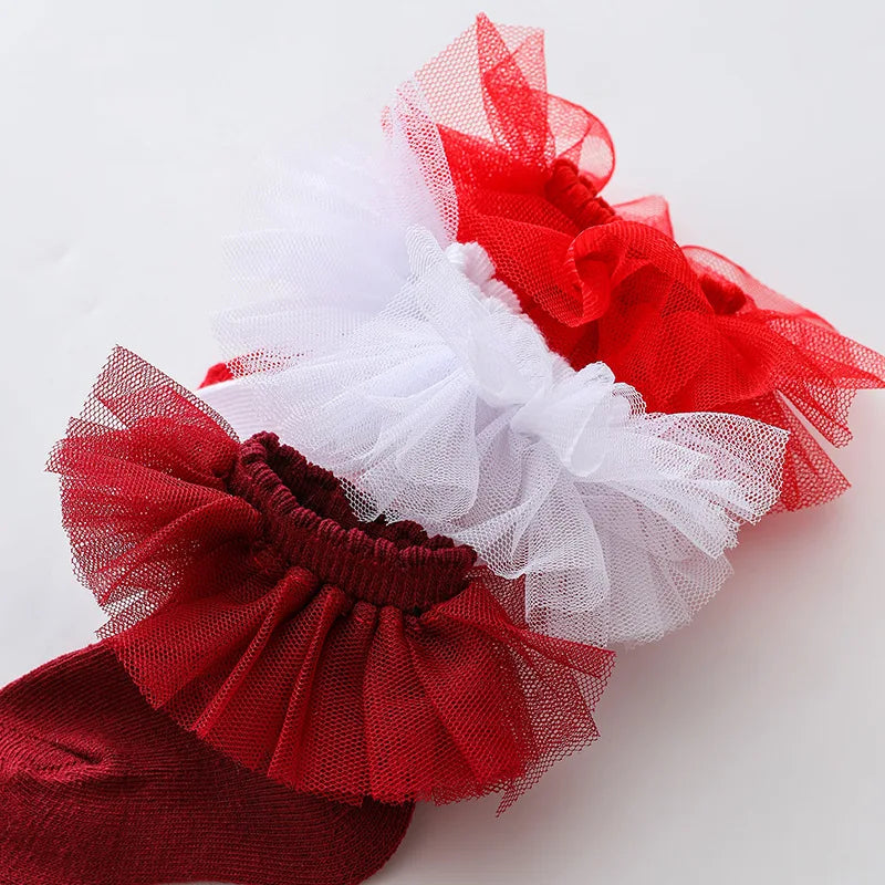 0-1Y Newborn Infant Toddler Baby Socks Girls Kids Princess Bowknot Lace Floral Short Socks Cotton Ruffle Frilly Trim Ankle Socks