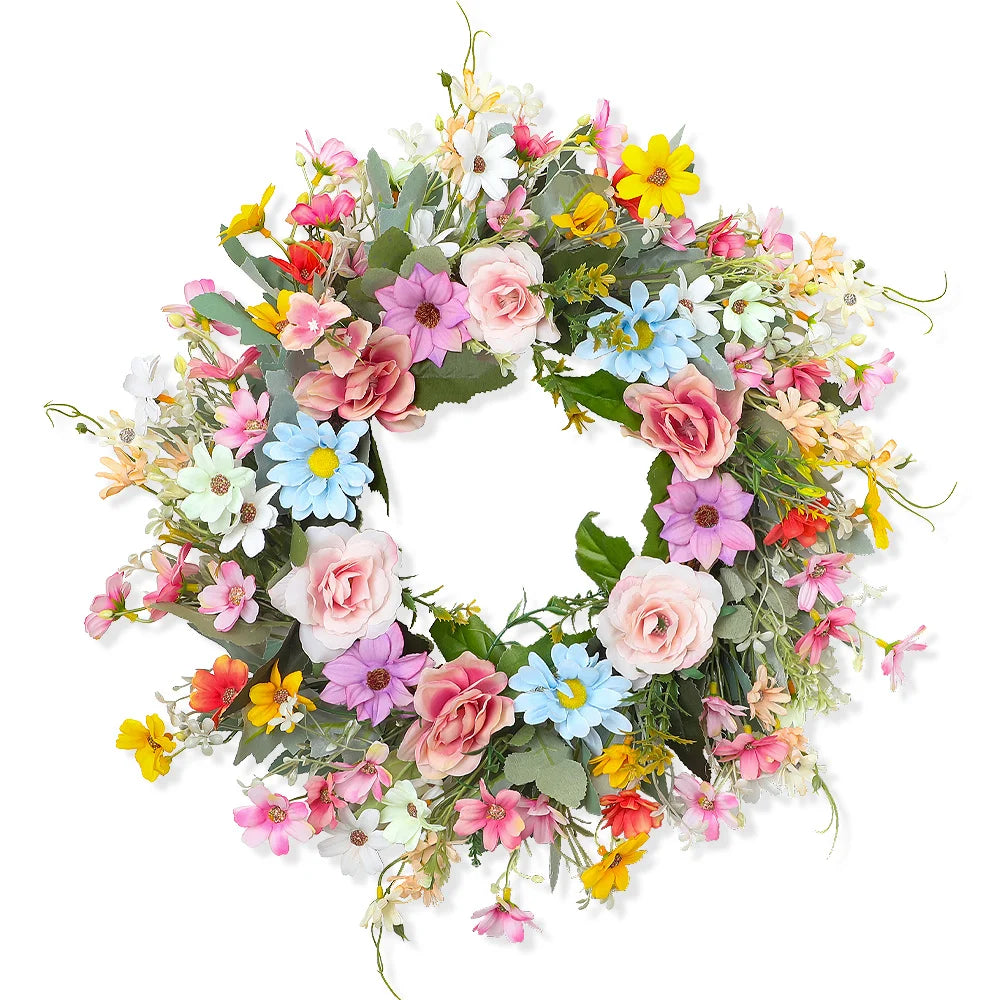 Artificial Daisy Flower Wreath for Spring,Valentine Easter Door Wall Decor, Wedding Party Garland Indoor Outdoor Home Decoration