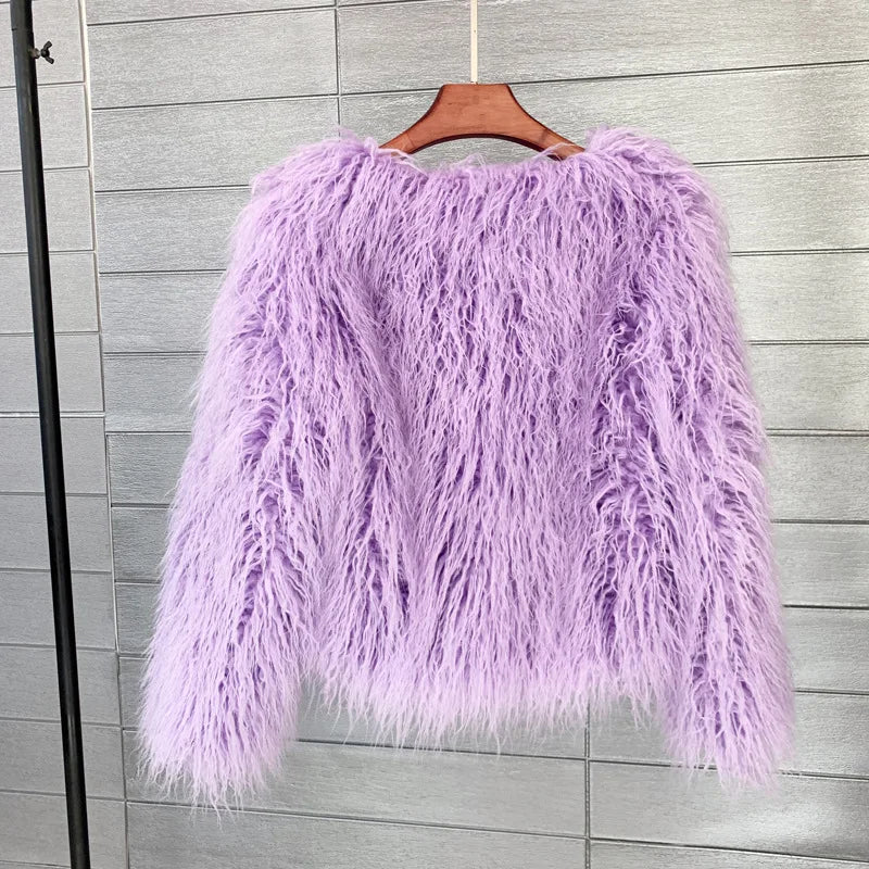 Faux Fur Plush Coat – Soft Shaggy Statement Jacket