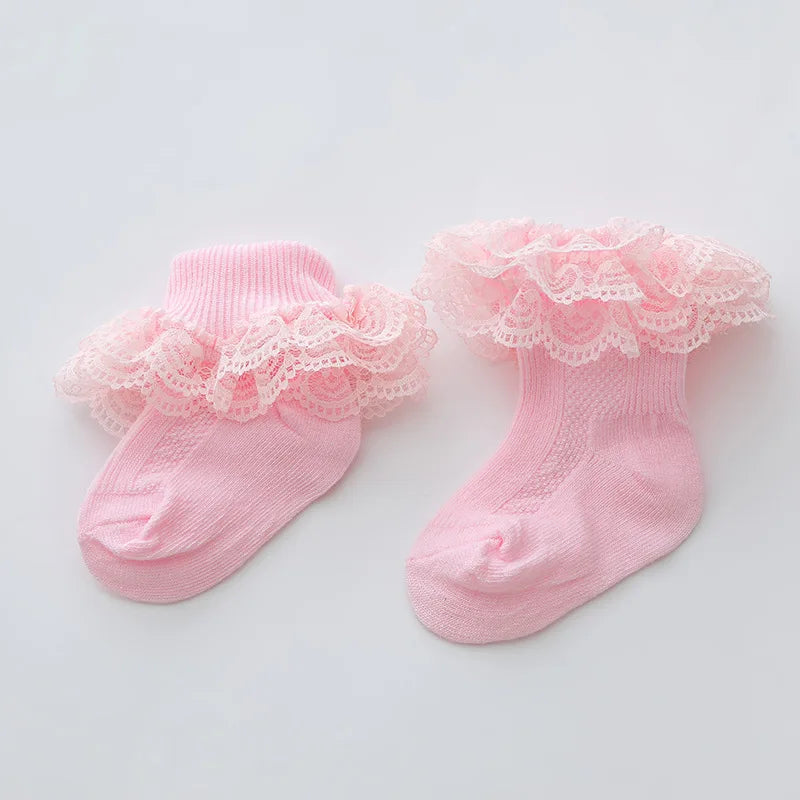0-1Y Newborn Infant Toddler Baby Socks Girls Kids Princess Bowknot Lace Floral Short Socks Cotton Ruffle Frilly Trim Ankle Socks
