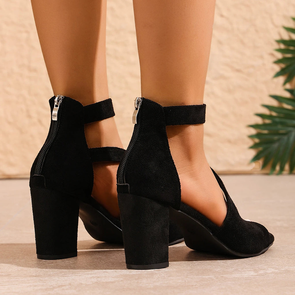 Summer 2025 Women's Sandals Roman Style High Heel Sandals Fashion Casual Solid Color Sandals