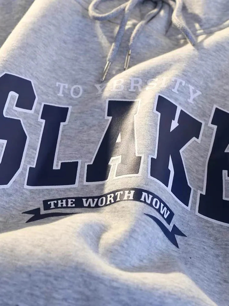 New Style Autumn Hoodies Women Letter Pattern Thickened American Retro Plus Velvet Pullover Casual Street Hooded Sweatshirts