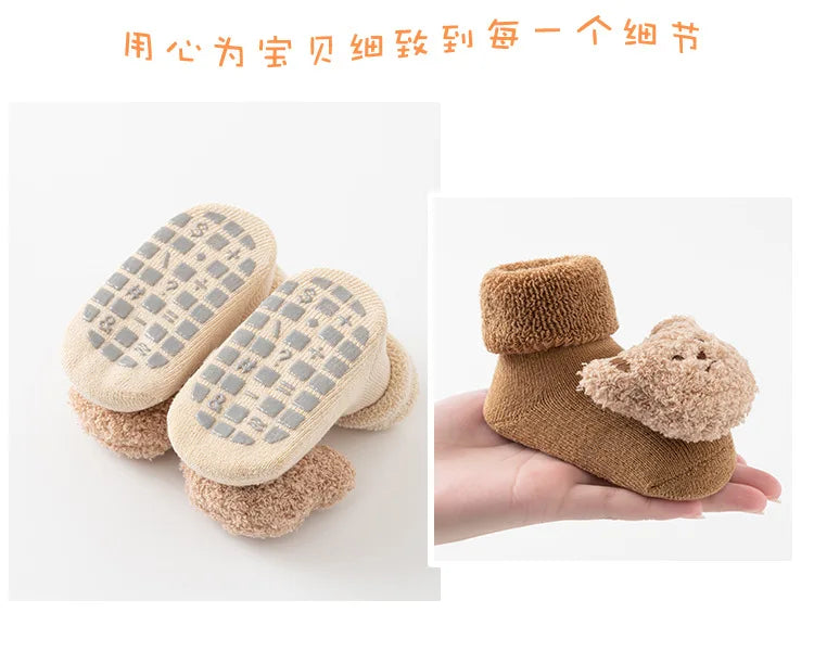 Cute Bear Baby Socks for Boys Girls Winter Soft Cotton Thicken Socks Anti Slip Babies Accessories for Newborn Toddler Sock Kids