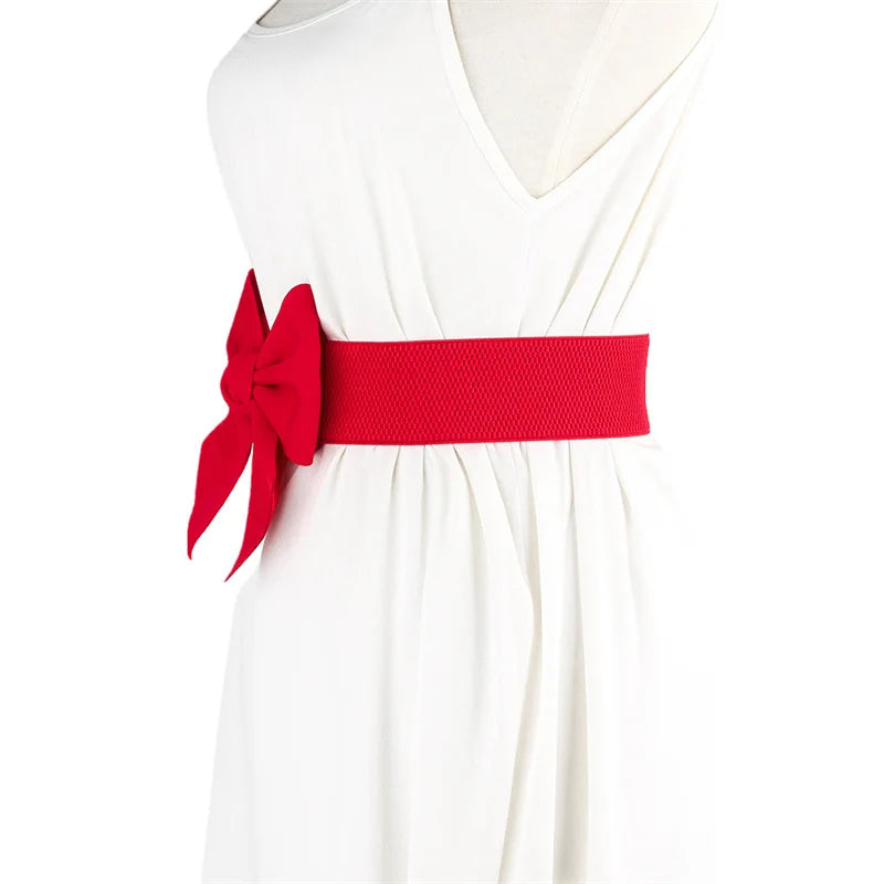 Women Big Bow Waistband  Elastic Wide Waist Belt Fashion Solid Bowknot Waist Straps For Dress Decorate Clothes Accessories