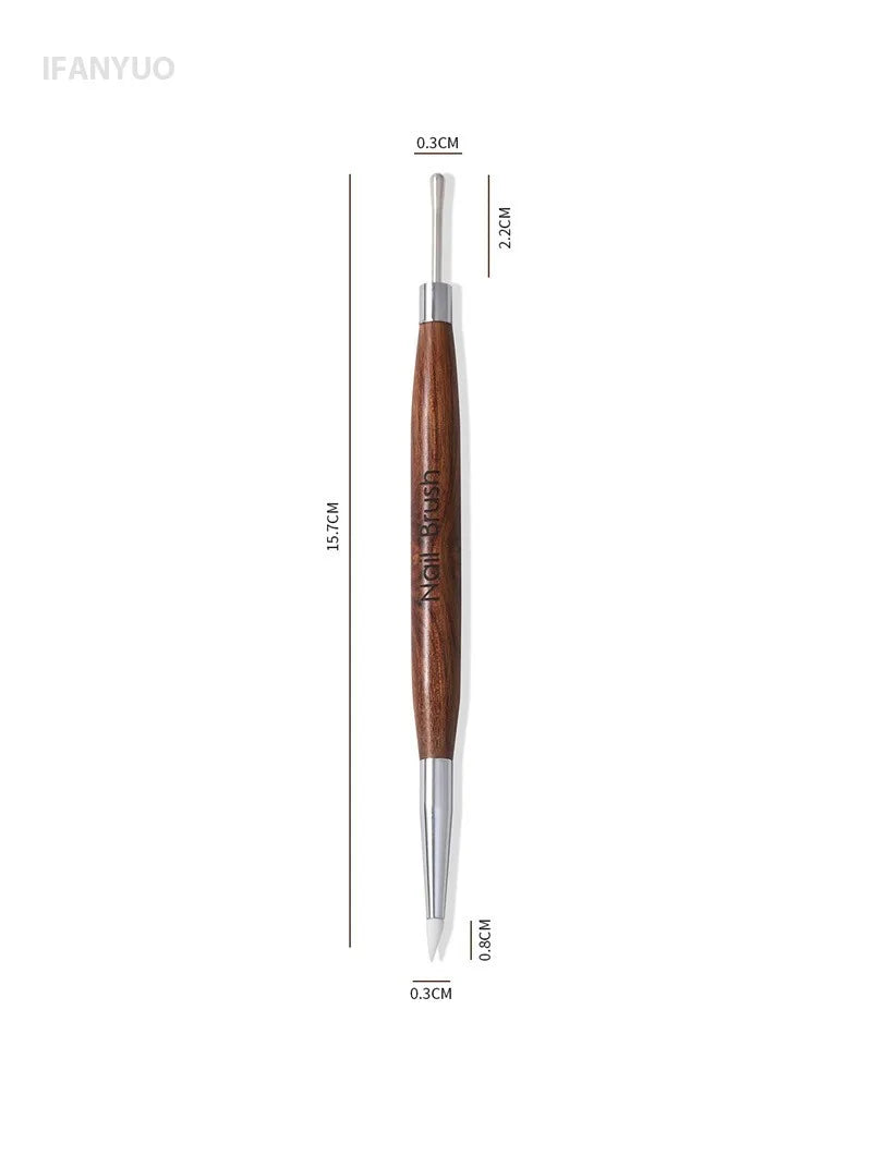 Double Head Nail Art Brush Silicone Spatula Brush Carving Flower Painting Pen Stainless Steel UV Glue Mixed DIY Manicure Tools