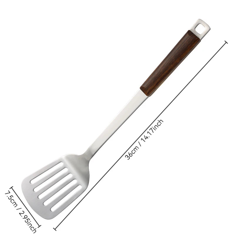 Kitchen Wooden Handle Wok Spatula Cooking Utensils Stainless Steel Frying Shovel Colander Soup Rice Spoon Kitchenware Tools