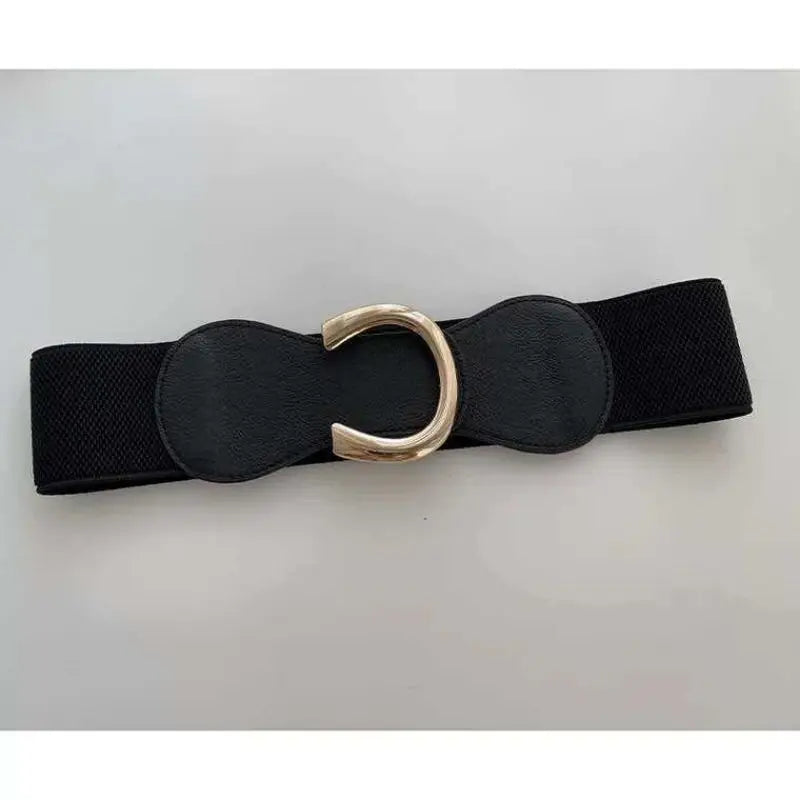 Women Wide Elastic Waist Belt for Dress Ladies Stretch Belt Plus Size with Gold Big Buckle