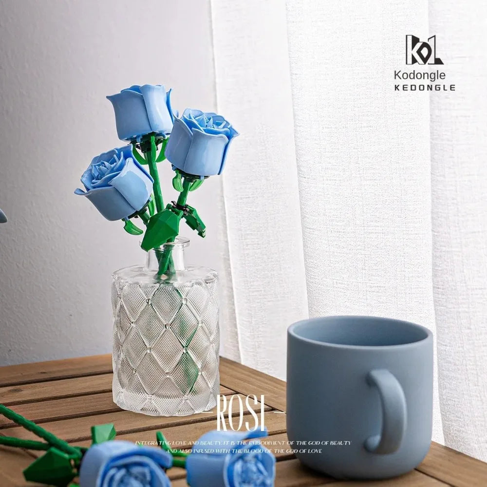 Romantic Rose Flower Bouquet Building Block Eternal Model Assembly Plastic Plant Brick Home Decor Mother's Day Birthday R Gift