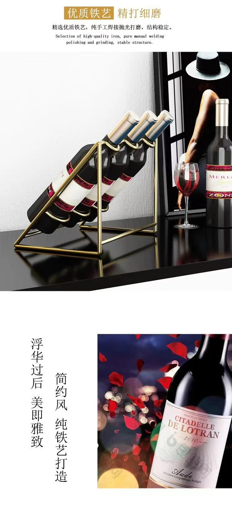 Light Luxury Creative Wine Rack,Home Wine Cabinet Decoration,Tilted Antirust Iron Wine Display Rack Glass Bottle Holders