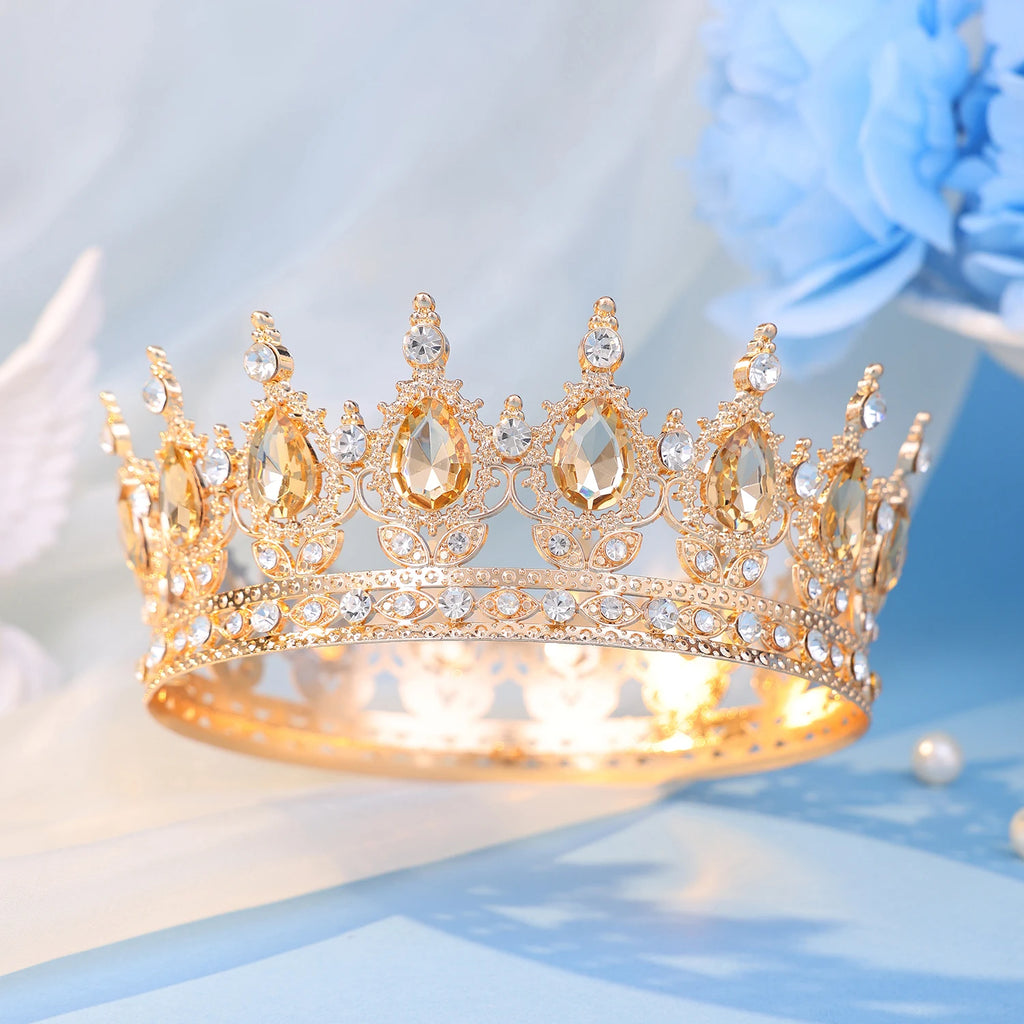 Baroque Round Crystal Tiaras And Crowns Headband Rhinestone Prom Diadem Crown Bridal Wedding Hair Accessories Jewelry Crown Gift