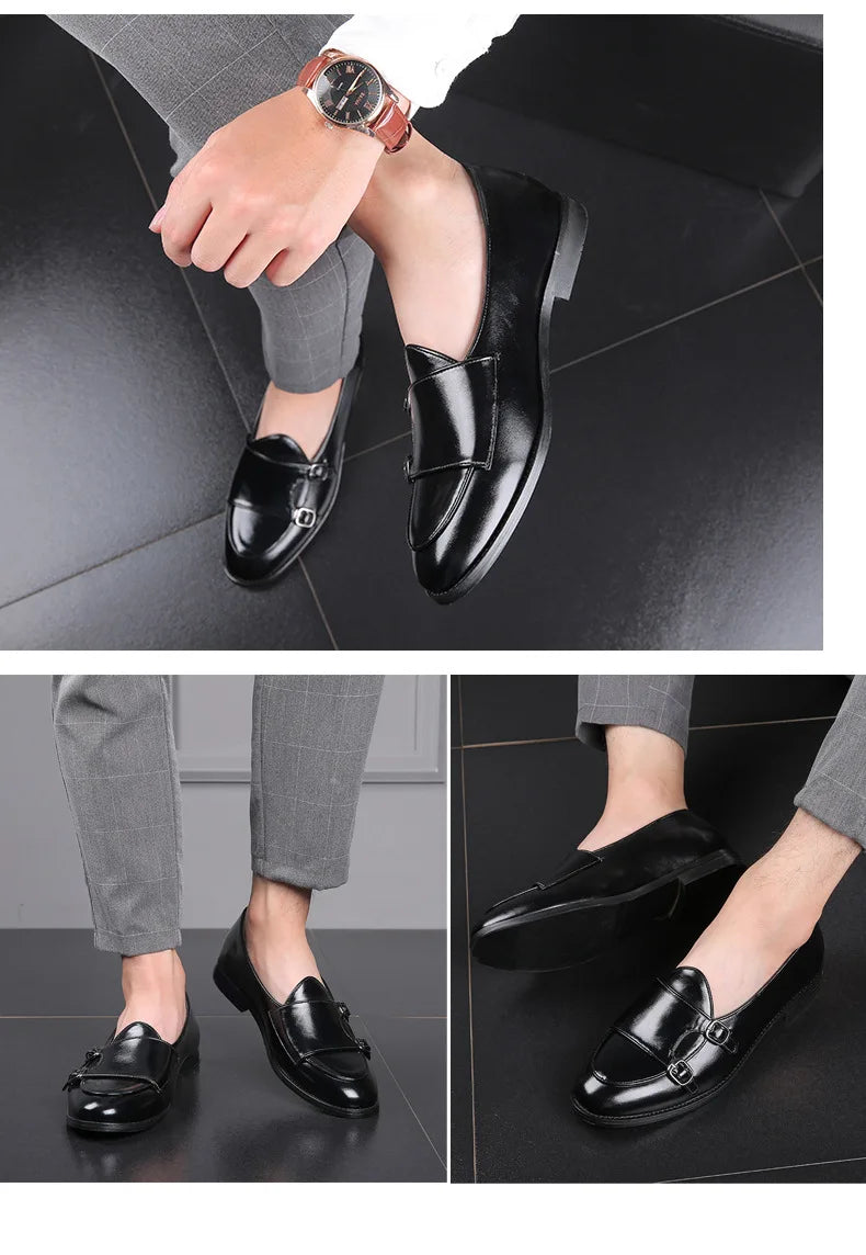 Man Shoes Leather Loafers designer Fashion Slip-on Casual Comfortable Double Monk Dress Shoe