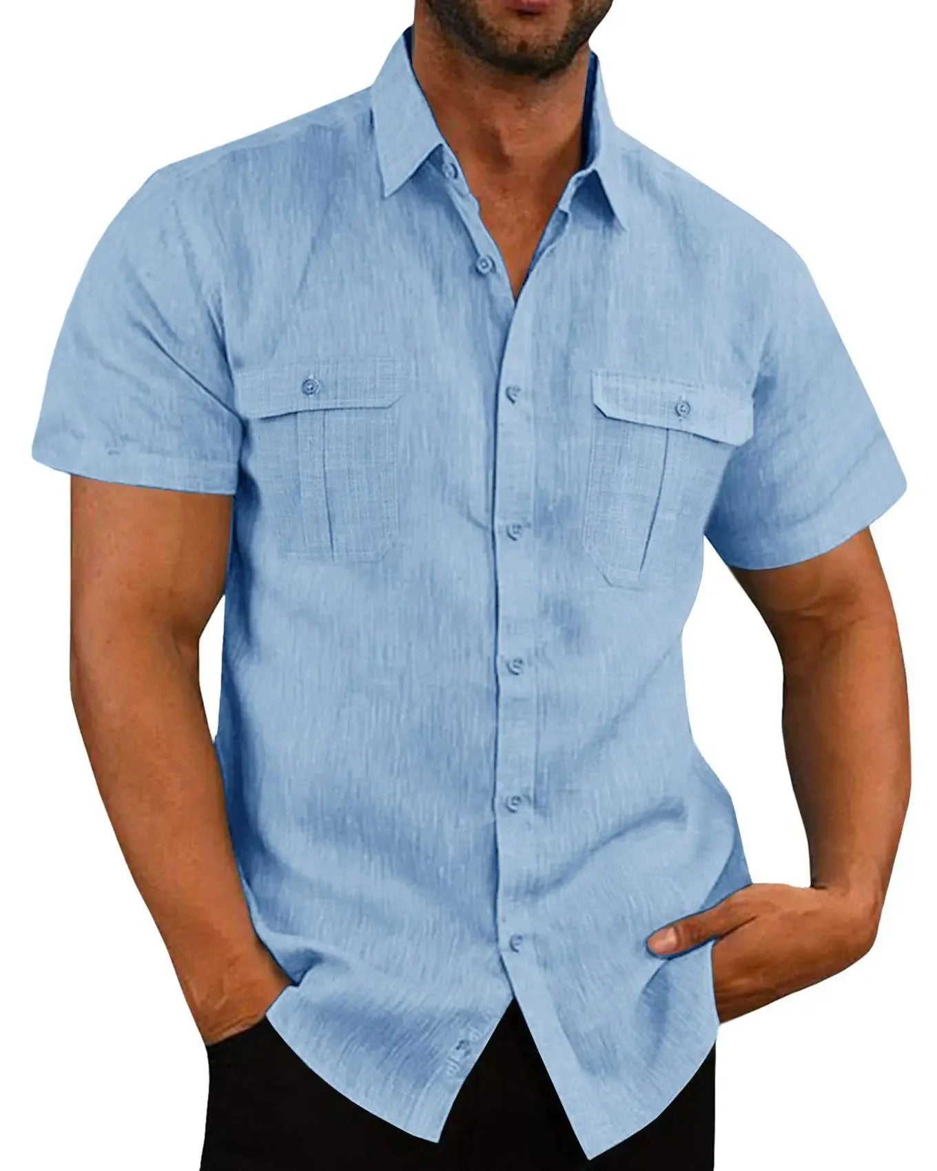 Cotton Linen Hot Sale Men Short-Sleeved Shirts Summer Solid Color Comfort Collar Casual Beach Style Plus SizeMale Shirts M-5XL