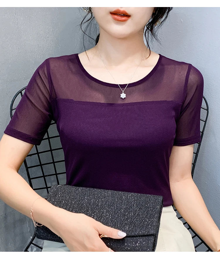Summer New round Ne ort Sve Me Base irt Sexy Dance Inner Wear Slimming  Color Top Thin T-irt Casual Sle
