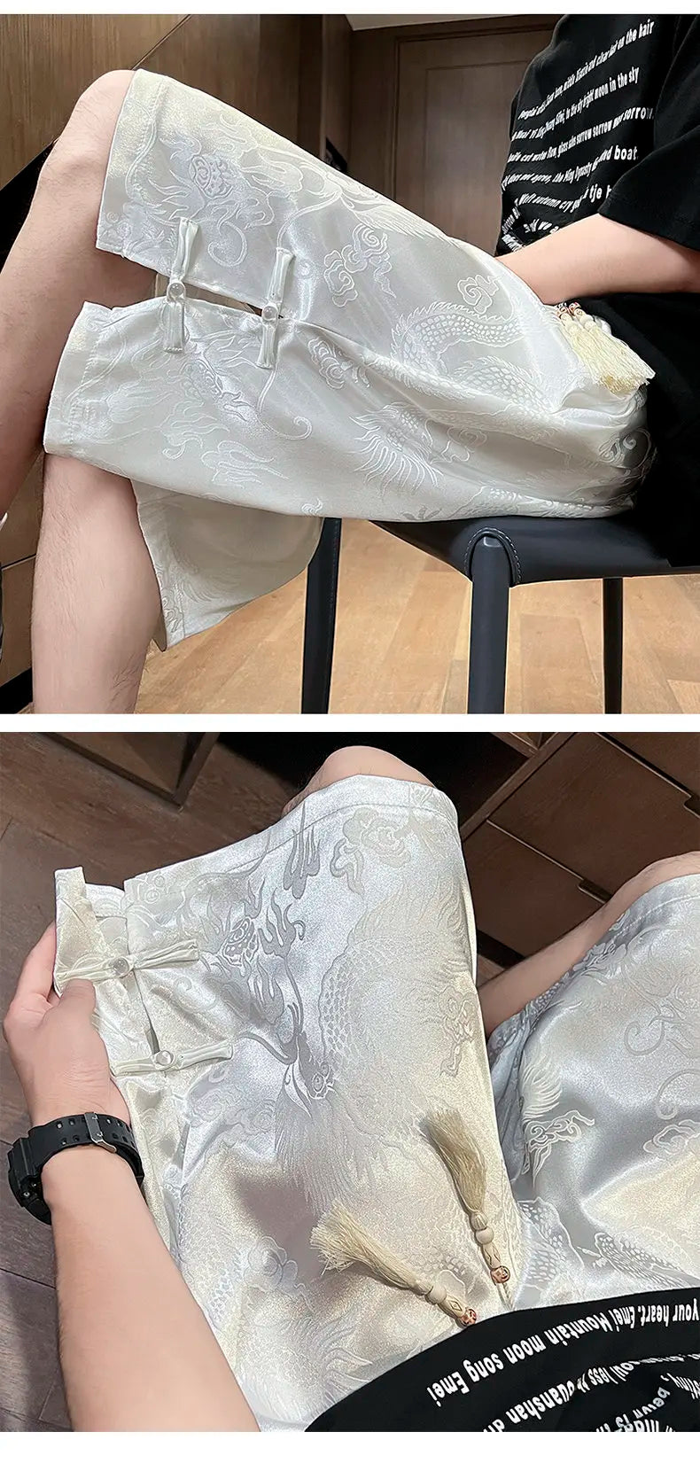 plus Size Men's Dragon Pattern Twill Shorts M-XXXXXL Straight Leg Summer Outdoor Work Pants Chinese Type Clothing