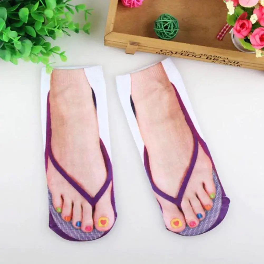1 Pair 3D Printing Pattern Flip Flop Socks Funny Socks for Women Flip-flop Ankle Socks Low Cut Floor Socks Hosiery Novelty Gifts