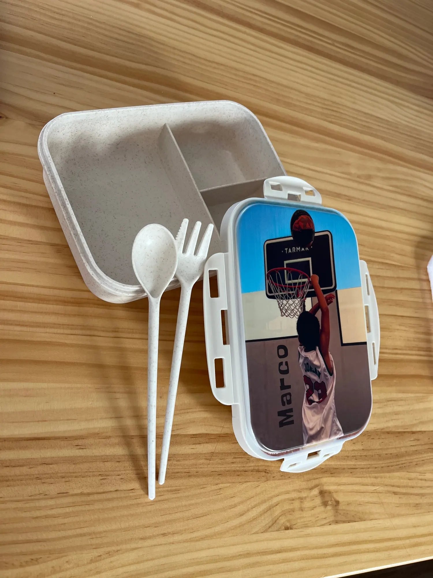 DIY Customized Lunch Box for Kids School Children Name LOGO Cartoon Pattern Cute Picture Photo with Spoon Fork Eco Material Gift