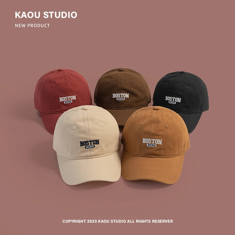 Hat Female Pink Ins Embroidered Peaked Cap Korean Style Versatile Curved Brim Trendy Men's Baseball Cap Spring and Autumn