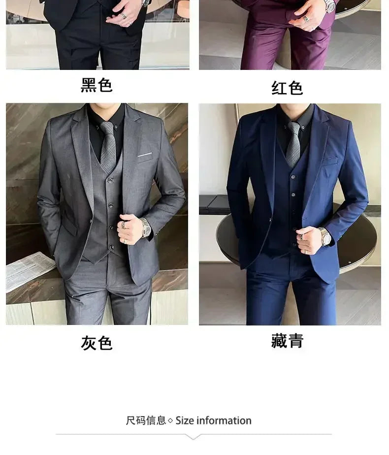 S-9XL New (Blazer+Vest+Pants) Men's Fashion Business Gentleman Professional Formal Dress Korean Version Banquet Dress Suit 6XL
