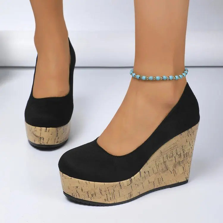 Comemore Women's Shoes Spring Roman Women's High Heels Retro Dress Pumps Women Round Toe Side Zip Super High Wedges Shoes Female