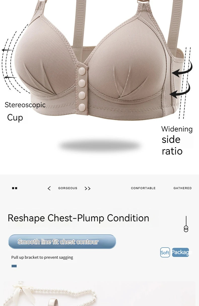 New Front Button Type Sexy Brassiere Anti-sagging Gathered No Steel Ring Ladies Mother Large Size Thin Section Underwear Bra