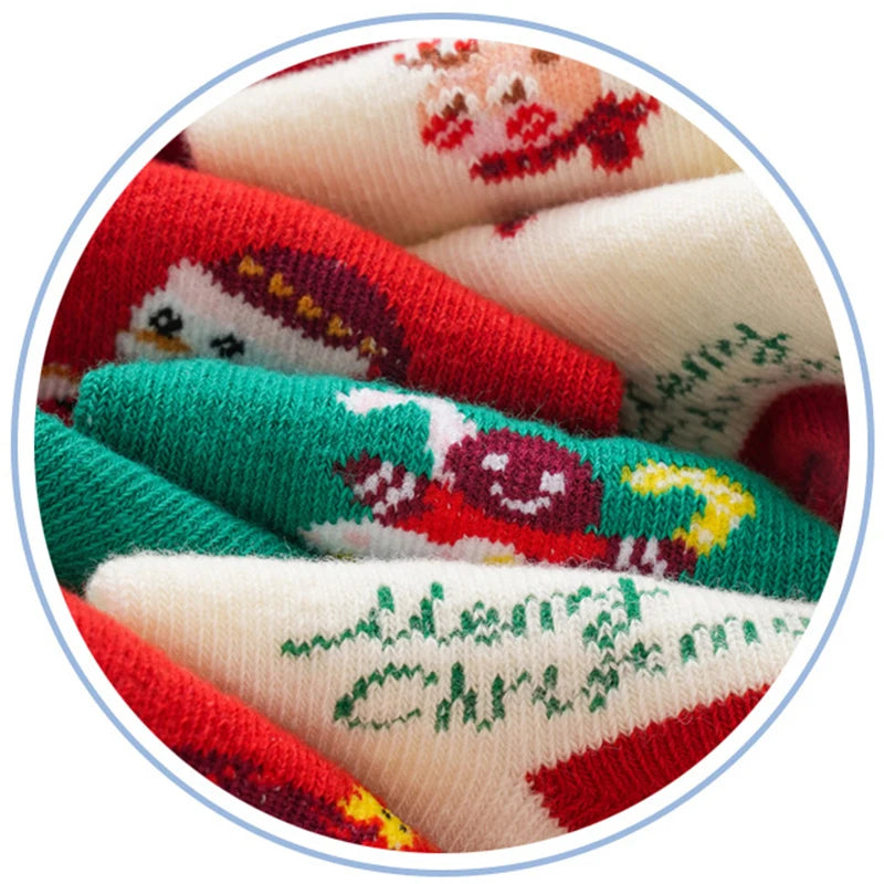 5Pairs Children Christmas Socks Thicken Cotton Newborn Warm Sock Autumn Winter Baby Mid Tube Sock 0-3year Boys Girls Footwear