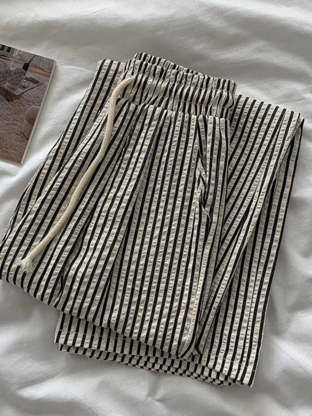 Korean Laid-ba Striped Drapey Casual Pants Women's High-waist Elastic Thin Straight Long Trousers Summer Faion Commute