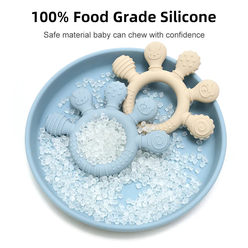 New hand multicolor Silicone Baby Ring Teether Anxiety Teething Toys 0-12 Months Chew Beads Sensory Gum Relief Soother Baby