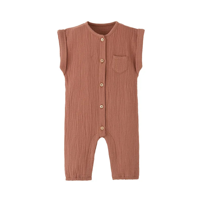 Summer Newborn Baby Romper Sleeveless Girl Boy Cotton Gauze Jumpsuit Solid Infant Soft Thin Gauze Cozy Rompers Pajamas