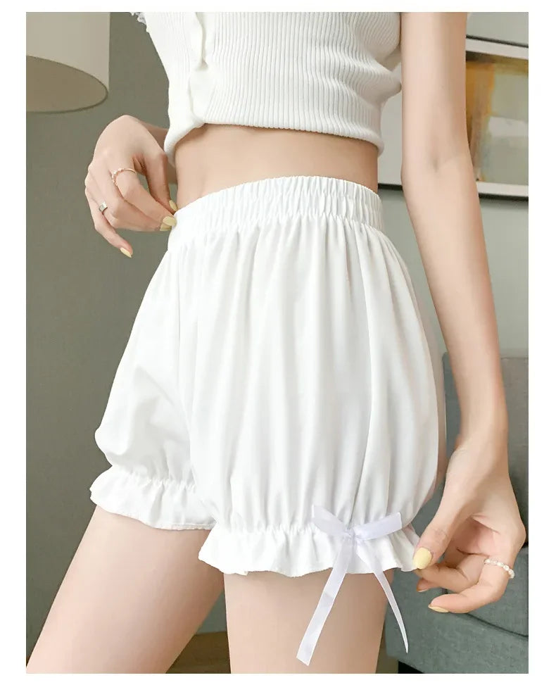 Women Lace Short Panties Imitation Silk Ruffle Bloomers Anti Exposure Safety Pants Lolita Satin Knickers Shorts Dress Pettipant