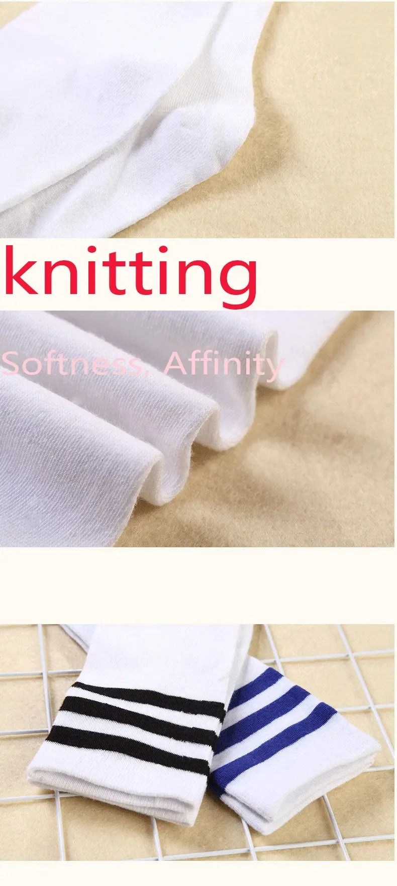 Solid knee length socks women's striped Lolita warm hip-hop sports socks  Harajuku socks JK white sock