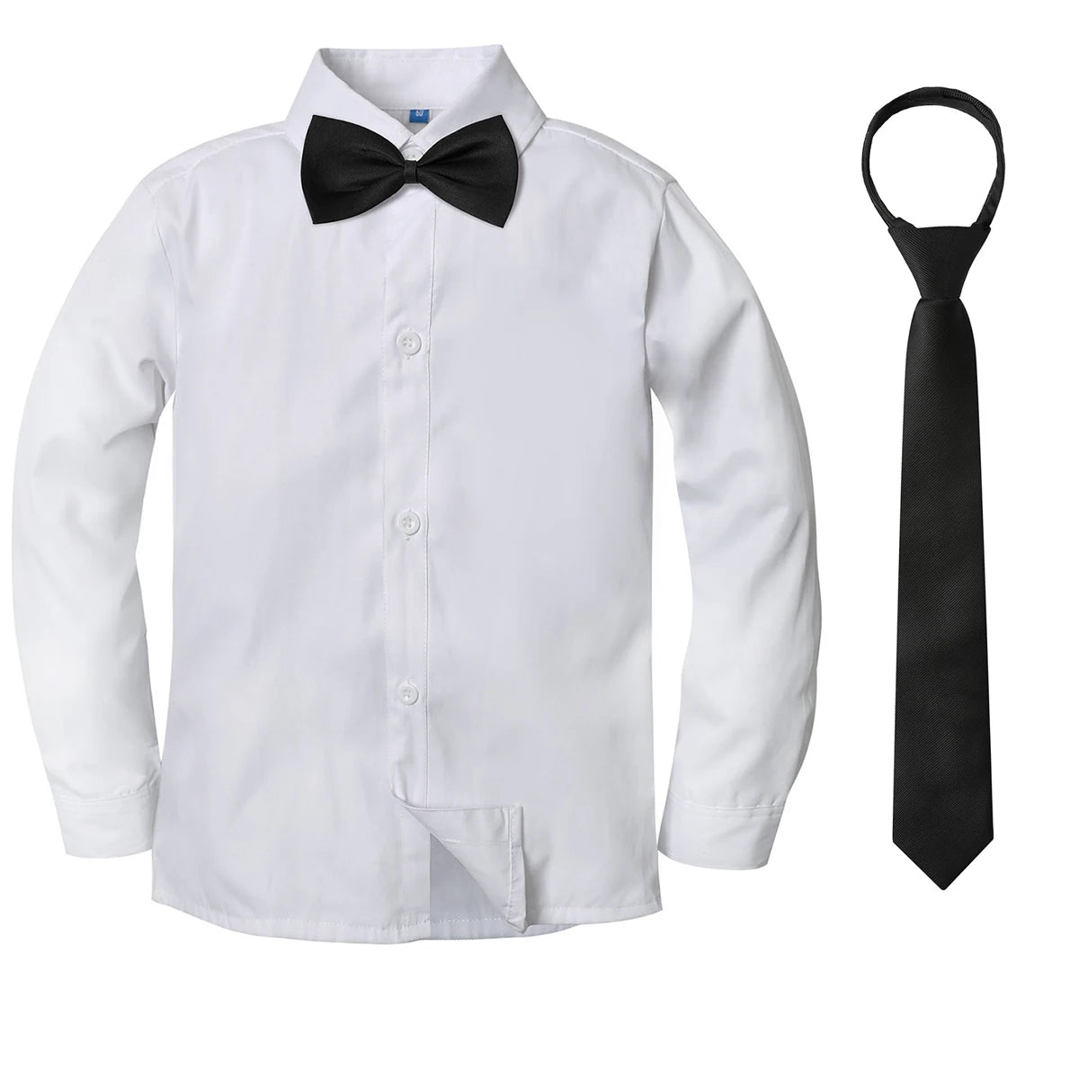 Boys Dress Shirt Kids School Uniform Long Sleeve with Bowtie Formal Gentleman Gift Perform Ceremony Clothes White 6 to 14 years