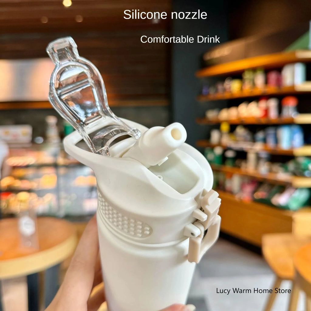 Thermal Water Bottle with Straw 750/600ML Stainless Steel Bottle Keeps Cold and Heat High Capacity Thermal Mug Thermos Bottle