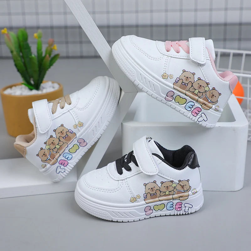 Hot Kids Girls Shoes New Children Sneakers Boys Girls Capybara Cartoon Print Casual Sport Shoe Student White Sweet Toddler Shoes