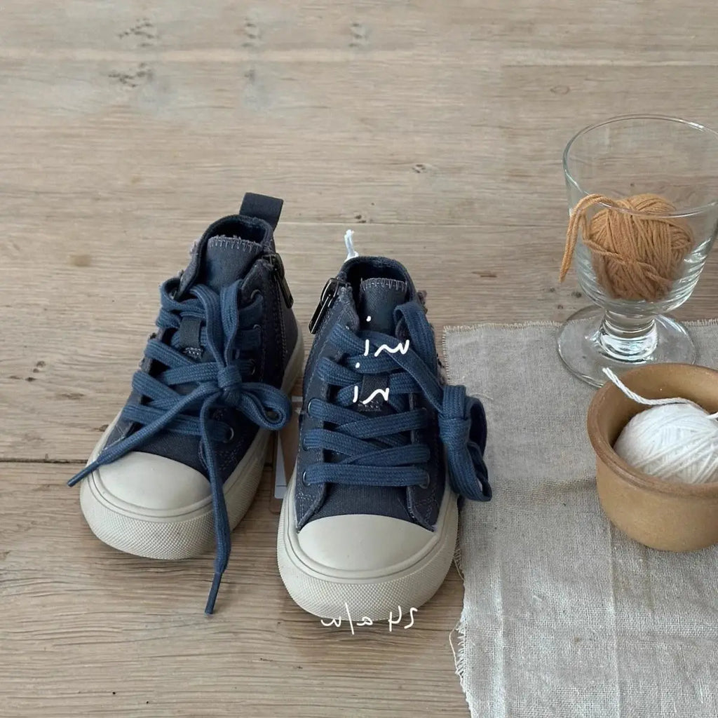 Children High Top Canvas Shoes Baby Soft Casual Shoes Boys Girls Fashion Anti-slip Side Zip Sneakers