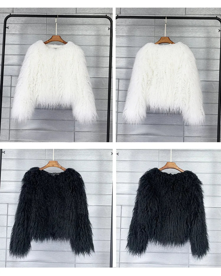 Faux Fur Plush Coat – Soft Shaggy Statement Jacket