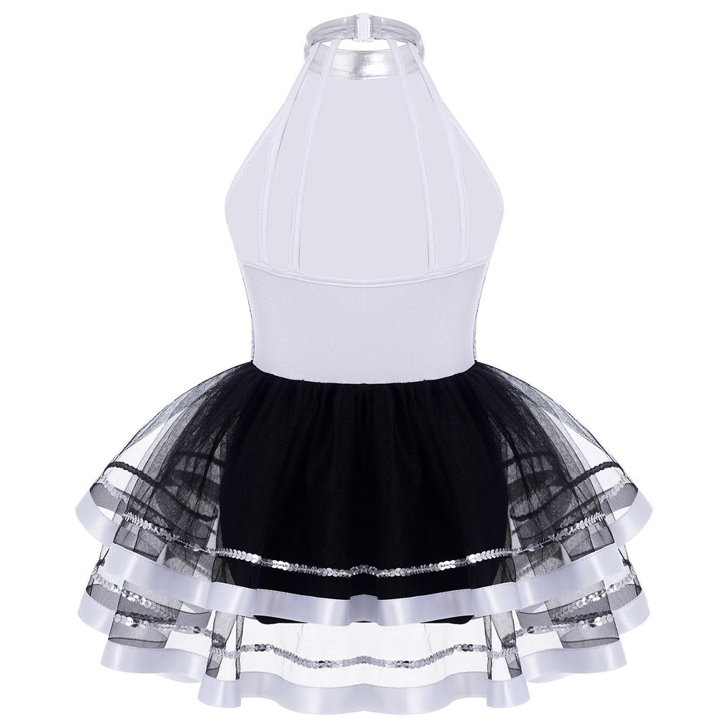 Jazz Dance Costume Kids Halter Shiny Sequins Gymnastics Unitards Dress Girls Ballet Leotard Tutu Stage Performance Clothing