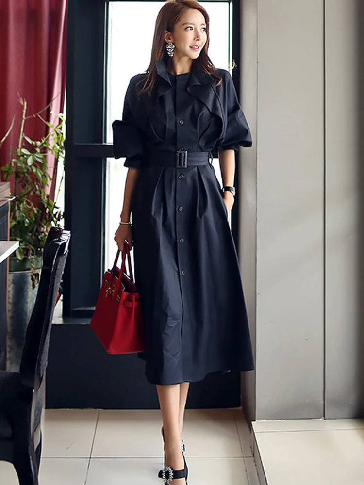 Elegant Women Windbreaker Casual Single Breasted Belt Pocket Jacket Coat Femme Mujer Chic Long Trench Outerwear Spring Autumn