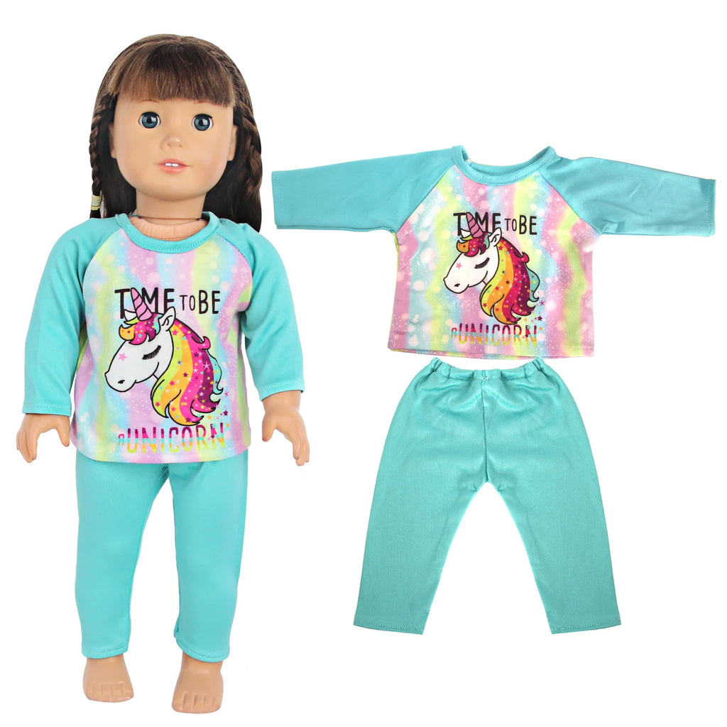 Doll Clothes Pajamas  For 43cm Baby New Born&American 18 Inch Girl Doll Unicorn Shark Cartoon Clothes Suit For Generation Doll