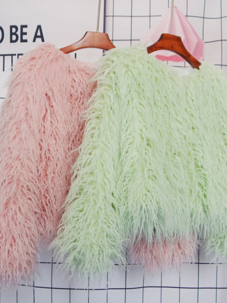 Faux Fur Plush Coat – Soft Shaggy Statement Jacket