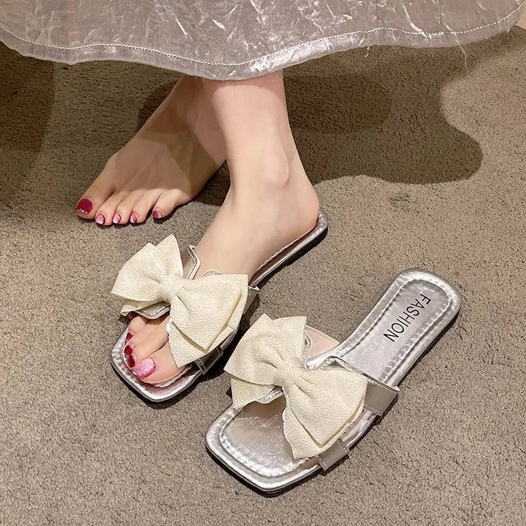 Ele Women's Flat Bot Slippers  Knot Fairy Sle Summer Sandals Faionable Versatile Outdoor Slip-On oes